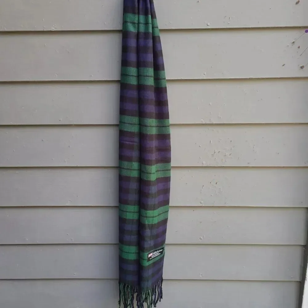 100% Cashmere Blue Green Tartan Scarf made in Scotland NEW!